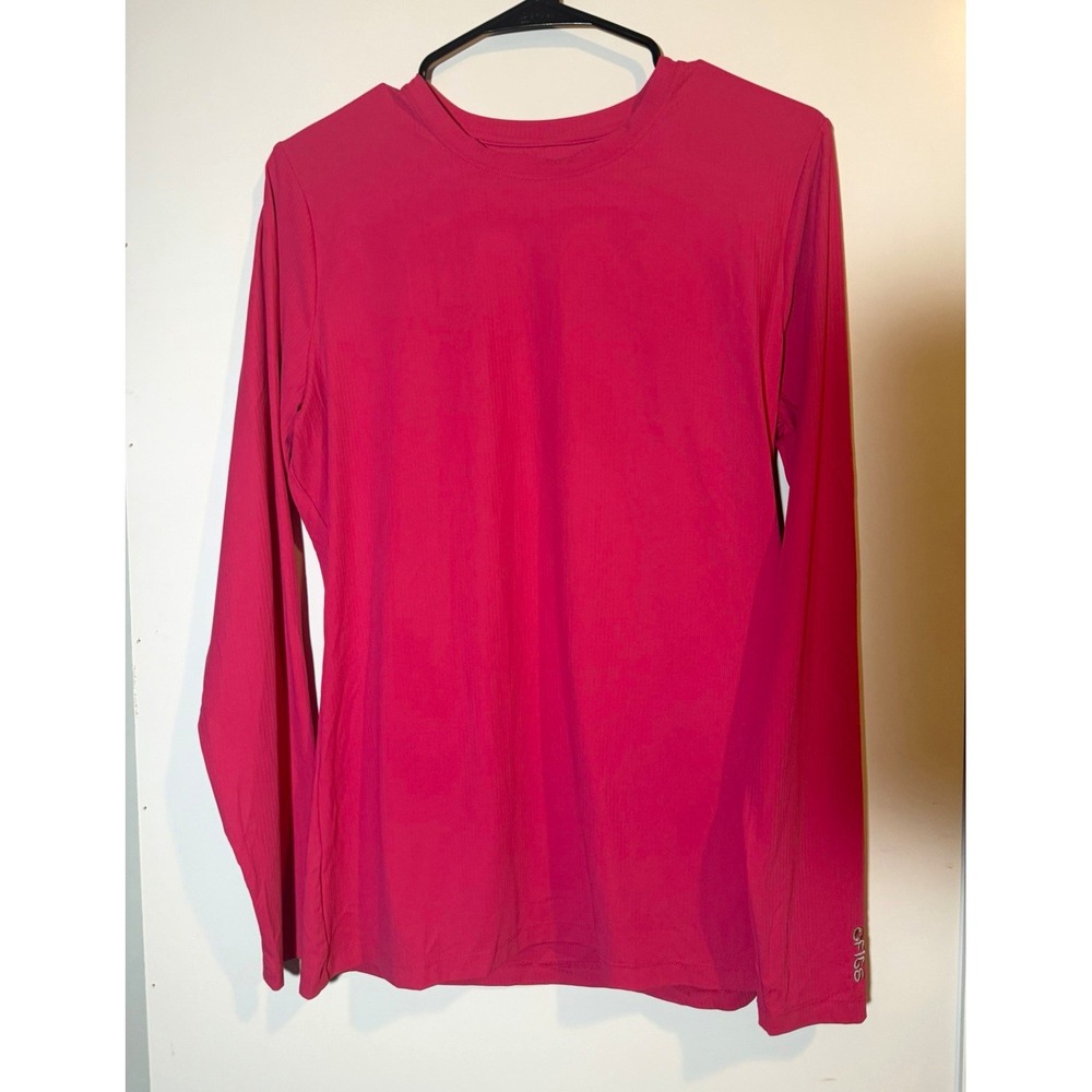 FIGS Palmer Ribbed Long Sleeve Underscrub Womens Large Hot Pink Fuchsia Top